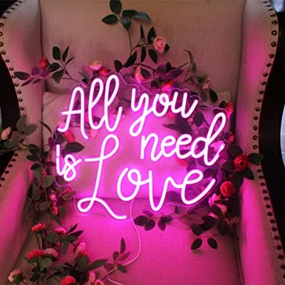 Imagen de DAKABUKA Letrero de neón rosa con texto en inglés &quot;All You Need is Love&quot; para boda, luz LED neón, dormitorio, fiesta cumpleaños, despedida soltera, compromiso,