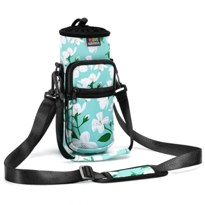 Imagen de Nuovoware Bolsillo para Botella de Agua 710ml, Estuche Transporte Neopreno con Accesorios Adicionales y Correa Hombro Desmontable Lirio Verde