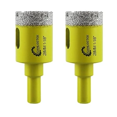Imagen de Juego de Brocas Diamante Seco 2piezas 28mm Sierra Perforadora con Vástago Triangular para Cerámica Porcelana Granito Mármol Cuarzo Gres SANLEETEK
