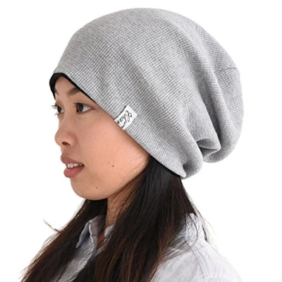 Imagen de CHARM Gorro para Hombre Mujer Beanie Gorros Grande Gorras Invierno Sombrero Slouchy Algodon Tela Waffle Gris Claro (Style A)