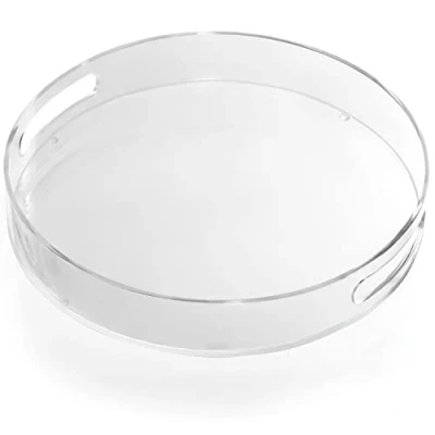 Imagen de Kurtzy Bandeja Redonda de Plástico Acrílico Transparente con Asa Bandejas Decorativas 30 cm Diámetro para Servir Comida, Té/Café, Bebidas, Desayuno Organizar Mesa