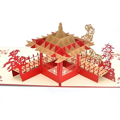 Imagen de Medigy tarjeta de cumpleaños hecha a mano, 3D, diseño Kirigami hueco, jardín Suzhou plegable, postal saludos para cumpleaños, boda, San Valentín con sobres