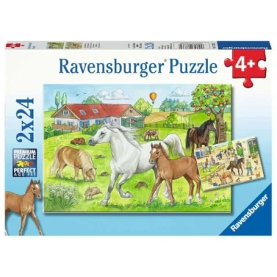 Imagen de Ravensburger Tiere Puzle Infantil 07833 en el Patio de Caballos Puzzle para niños a Partir 4 años, con 2 x 24 Piezas, Color 1, 500