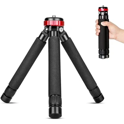 Imagen de Koolehaoda Mini Trípode Soporte de Mesa Totalmente Metálico con Montaje Tornillo 1/4’’ y 3/8’’, Altura Máxima 33cm, Carga hasta 10 kg, para Cámara DSLR, Monopiés