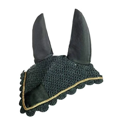 Imagen de HKM 3387 Cubierta para Moscas, protección contra Insectos, los oídos, Verde/Dorado, Pura Sangre
