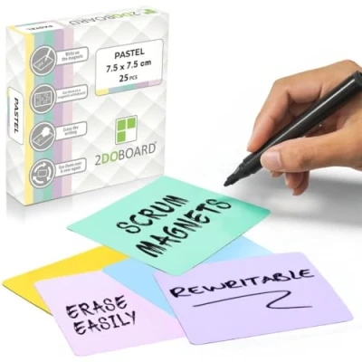 Imagen de 2DOBOARD imanes para escribir 7,5 x cm pastel 25 unidades Kanban, tarjetas magnéticas Scrum o tiras se pueden pizarra blanca y nevera (mezcla pastel)