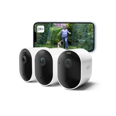Imagen de Arlo Pro 5 Camara de Vigilancia WiFi Exterior 2K, Interior, Sensor Movimiento, Alarmas para Casa, Visión Nocturna Color, Prueba Secure Incluida, 3 Cámaras, Blancas