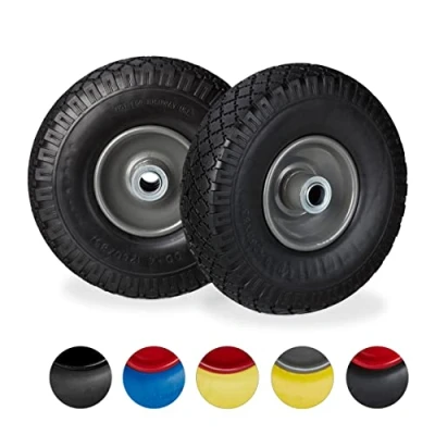 Imagen de Relaxdays 2X Ruedas de Carretilla, Neumáticos Goma, 3.00 4, Eje 20mm, hasta 100 kg, 260x85 mm, Negro y Gris