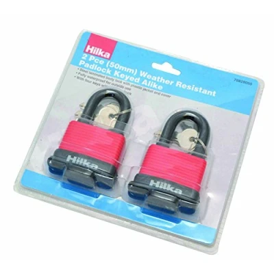 Imagen de Hilka 70828050 Candado Resistente a la Intemperie con Llave Igual (2 Piezas), Amarillo, 50 mm