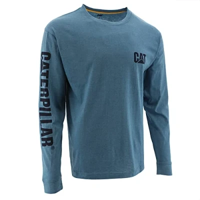 Imagen de Cat Camiseta de manga larga para hombre con logotipo bucle gesti n alambre en la parte central del cuello, Heather verde azulado real, X Large