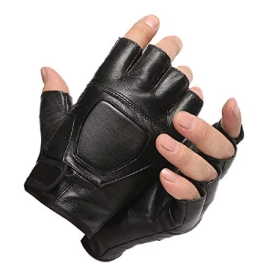 Imagen de Genérico Guantes de Medio Dedo for Hombres, Cuero, sin Dedos, Antideslizantes, al Aire Libre (Color : Black, Size One Size)