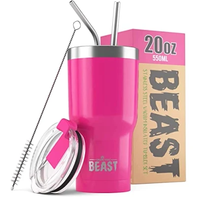Imagen de Greens Steel BEAST Termo Café para Llevar 550ml I Rosa Ponqué Taza Térmica de Acero Inoxidable Reusable Viajera Doble Pared al Vacío 2 Pajitas y Cepillo Limpieza