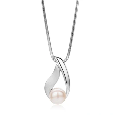 Imagen de Miore Collar de Plata Ley 925 para Mujer, Cadena con Colgante Perlas Cultivadas Agua Dulce. Cola Rata 45cm largo. mujer hipoalergénico.