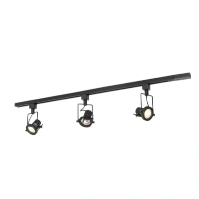 Imagen de QAZQA Industrial Sistema de carril con 3 focos monofásicos negros Suplux Aluminio/Acero/Plástico Alargada Adecuado para LED Max. x 50 Watt