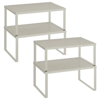 Imagen de SONGMICS Especiero, Estante para Especias, Organizador Armarios, Mostradores, Elevador de Estantes, Apilable, Ampliable, Juego 4 Estantes Metálicos Cocina, Beige Avena KCS006K01