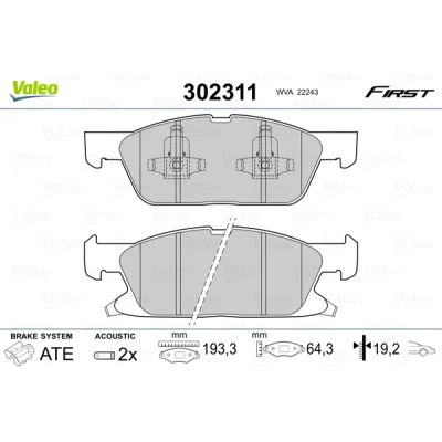 Imagen de VALEO 302311 Juego de pastillas freno Eje delantero con contacto avisador desgaste Chapa antichirridos FORD: S Max Mk2, Galaxy Mk3 MPV