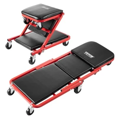 Imagen de VEVOR Taburete Plegable para Garaje en Forma de Z, Capacidad 136,1 kg, Bandeja Herramientas 6 Ruedas, Asiento Acolchado, Tumbarse o Sentarse Garaje, Taller Casa, 910 x 425 140 mm