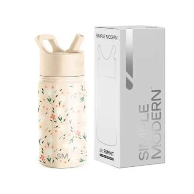 Imagen de Simple Modern Botella Agua Niños con Pajita Térmica Acero Inoxidable Aislado Reutilizable para y Niñas Summit 415ml Chloe Floral