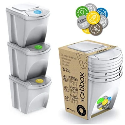 Imagen de Juego de 3 cubos reciclaje con capacidad 75 litros compartimento en color blanco