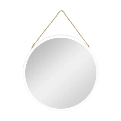Imagen de HOMCOM Espejo Decorativo de Pared 30x30 cm Redondo Metal con Cuerda para Salón Dormitorio Entrada Estilo Moderno Blanco