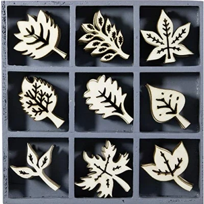 Imagen de cArt Us Caja Adornos de Madera Hojas 10.5x10.5cm, Natural
