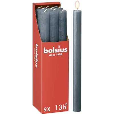 Imagen de Bolsius Velas rústicas Azul oscuro 9 unidades 27 x 2,3 cm Duración de combustión 13 horas Sin perfume Cera vegetal natural aceite palma