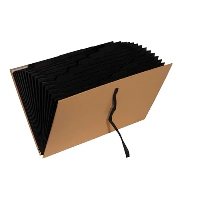 Imagen de Exacompta Ref. 58602E Clasificador de cintas 18 compartimentos Office By Me Interior tarjeta reciclada negra para tamaño A4 Cierre cinta metal dorado reforzar la cubierta
