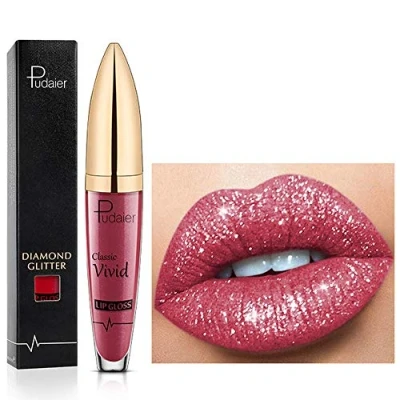 Imagen de Lápiz labial de brillo labios con diamante 18 colores líquido mate brillante, Barra antiadherente larga duración Labio suave natural (15)