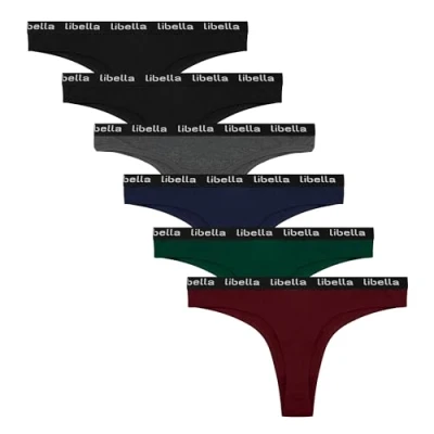 Imagen de Libella Tangas Mujer Algodón Cómoda Thong Deportivo Ropa Interior Sexy sólido G String Pack de 6 Multicolor UN8 XL