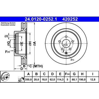 Imagen de ATE 24.0120 0252.1 Disco de freno 350,0 20,0 5 114,3 ventilado revestido INFINITI: Q50 Berlina, FX SUV, Q70
