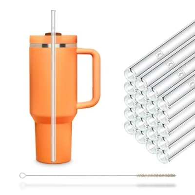 Imagen de HALM Pajitas de Vidrio Reutilizables 20 Unidades rectas 30 cm + cepillo limpieza sin plástico Apto para Lavavajillas Pajillas Cristal