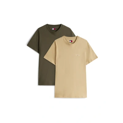 Imagen de Tommy Jeans TJM Slim 2PACK Linear Chest tee DM0DM20353 Camiseta S/S, Green (Fatigue Green/Relic Tan), XS para Hombre