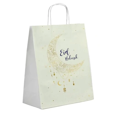 Imagen de Folat B.V. 24897 Bolsas de regalo Mubarak&#039; 20 x 10 27 cm 6 piezas Ramadán Decoración con Clásico Estrellas Luna Fitr y Eid Al Adha, multicolor, Mittel