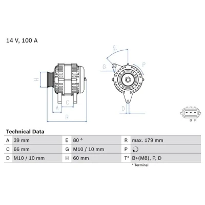 Imagen de BOSCH 0 986 083 970 Alternador 14V 100A MAZDA: 5, 6 Berlina, Hatchback