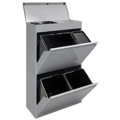 Imagen de Arregui Top CR622 B2 Cubo de Basura y Reciclaje 4 Compartimentos con Cajón Superior 23+11+17+17 L (68 L) Cubetas para Envases Orgánico Contenedores Cocina gris