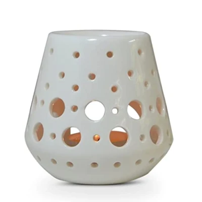Imagen de Zen&#039;Arôme Quemador de Perfume, Cera aromática, difusor para aceites y fragancias, portavelas, aromaterapia, cerámica con proyección luz, 9 cm Alto, Color Blanco