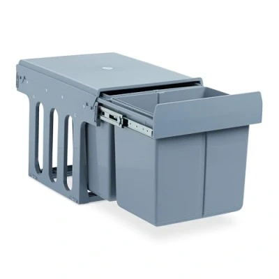 Imagen de Relaxdays Contenedor empotrable de cocina, Deslizable, 2 Cubos 15L Para armarios, Plástico, 35,1 x 34,3 48 cm, Gris
