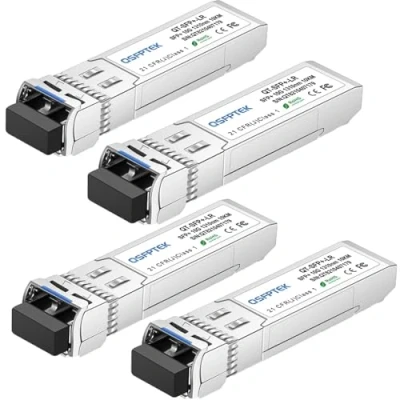 Imagen de QSFPTEK 4Pack 10GBASE LR 10G SFP+ Módulo Transceiver, LC Port 1310nm 10km DDM Transmisor Receptor Mini GBIC para Cisco SFP LR, Ubiquiti UF SM 10G, Mikrotik, Netgear, Qnap NAS
