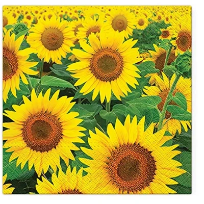 Imagen de Tete a Servilletas de papel seda 3 capas con flores pastel para decoupage, 33 cm x cm, paquete 20 (campo girasoles)
