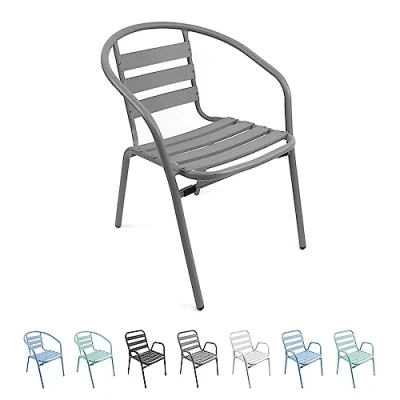 Imagen de THE SECRET HOME Silla de Aluminio con Reposabrazos para Jardín Apilable Asiento Exterior Balcón, Terraza y Alto: 78 centímetros x Largo: 60 Gris