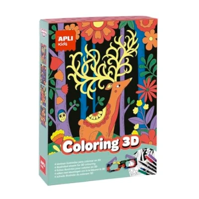 Imagen de APLI Kids 18867 Coloring 3D, Juego DIY para colorear con efecto 3D diferentes ilustraciones de animales.