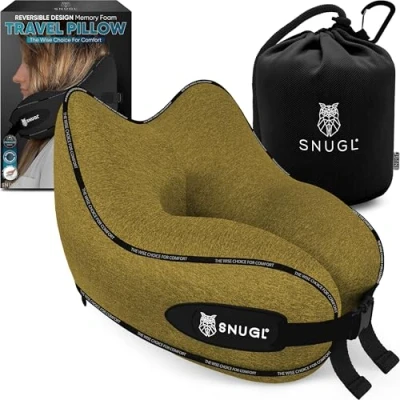Imagen de SNUGL Almohada de Viaje Cojín Espuma viscoelástica para el Cuello Vuelo Apoyo Viajes avión con Bolsa