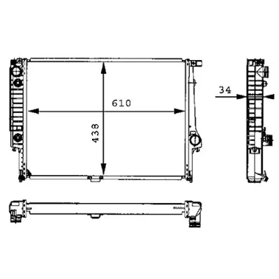 Imagen de MAHLE ORIGINAL CR 326 001S Radiador, refrigeración del motor 610 438 34 con tornillos Aletas unidas mecánicamente BMW: 5 Berlina, 7