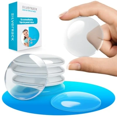 Imagen de SilverRack® Tope para puerta de pared, autoadhesivo, 40 mm, transparente, 12 unidades, protección pared y puerta,