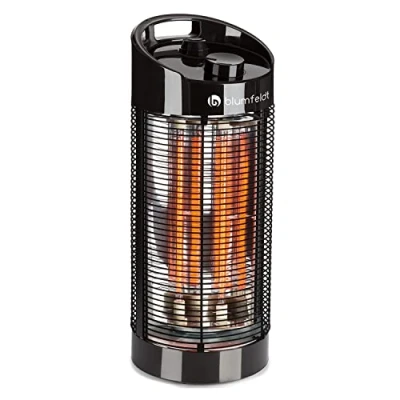 Imagen de Blumfeldt Heat Guru 360 Calefactor de pie, Radiador, Estufa infrarrojos, Protección IPX4, Oscilación 120 / C, Para interiores o exteriores, Potencia máx. 1200 W, 22 x 56 cm, Negro