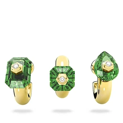 Imagen de Swarovski Conjunto de Pendientes e Ear Cuffs Numinia para Mujer, Cristal Amarillo y Verde, en Baño Tono Oro, Colección