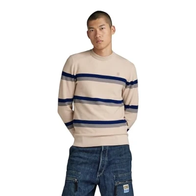 Imagen de G STAR Stripe Knitted Pullover Sudadera, Beige Whitebait D24378 d563 1603, XL para Hombre