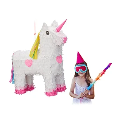 Imagen de Relaxdays Piñata Unicornio, Colgante, Papel, Blanco Rosa, Niñas, para Rellenar, 47 x 43 13 cm, Color, HxWxD (10022562)
