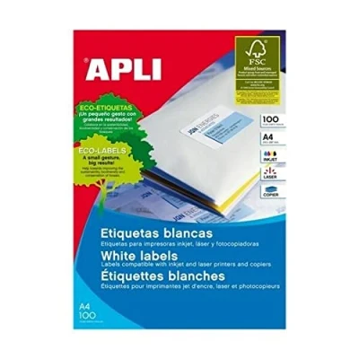 Imagen de Apli Paper 1281 Etiquetas Adhesivas Blancas 100 h Inkjet Laser Copy 210,0X297,0 100H de S.A.U