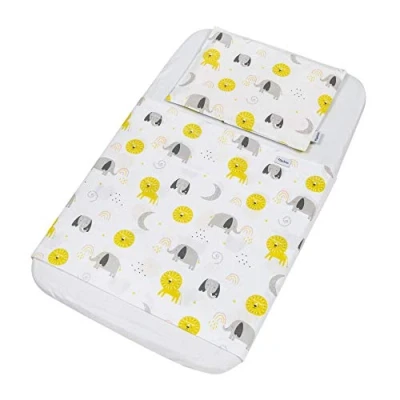 Imagen de FlyIdeas Juego de Sabanas para Capazo Bebe Conjunto 3 Pcs 75x35 cm Carro y Cochecito 1 Sabana Bajera Ajustable Encimera Funda Almohada 100% Algodon Cert